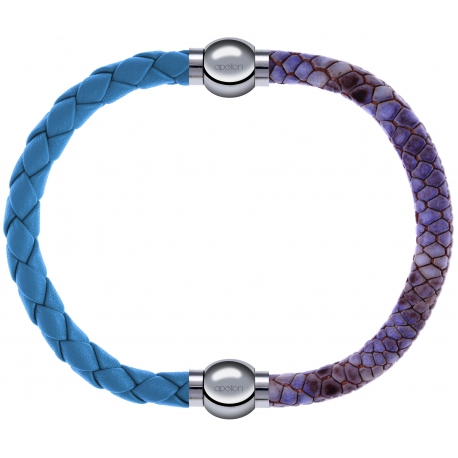 Apollon - Collection MiX Femme - cuir tressé italien bleu clair - diamètre 5mm - longueur 9,25cm + cuir italien impressi…