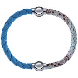 Apollon - Collection MiX Femme - cuir tressé italien bleu clair - diamètre 5mm - longueur 9,25cm + cuir italien impressi…