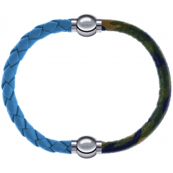 Apollon - Collection MiX Femme - cuir tressé italien bleu clair - diamètre 5mm - longueur 9,25cm + cuir italien impressi…