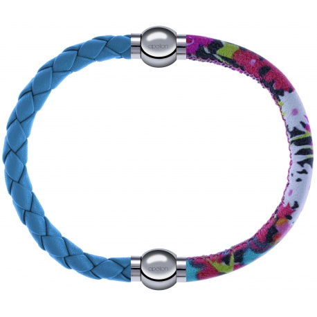 Apollon - Collection MiX Femme - cuir tressé italien bleu clair - diamètre 5mm - longueur 9,25cm + cuir italien impressi…