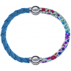 Apollon - Collection MiX Femme - cuir tressé italien bleu clair - diamètre 5mm - longueur 9,25cm + cuir italien impressi…