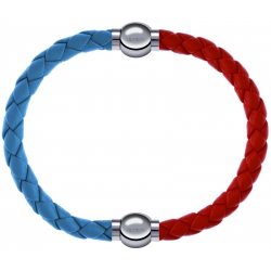 Apollon - Collection MiX Femme - cuir tressé italien bleu clair - diamètre 5mm - longueur 9,25cm + cuir tressé italien o…