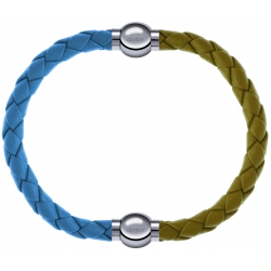 Apollon - Collection MiX Femme - cuir tressé italien bleu clair - diamètre 5mm - longueur 9,25cm + cuir tressé italien j…