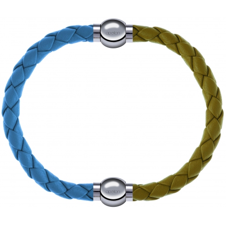 Apollon - Collection MiX Femme - cuir tressé italien bleu clair - diamètre 5mm - longueur 9,25cm + cuir tressé italien j…