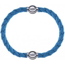 Apollon - Collection MiX Femme - cuir tressé italien bleu clair - diamètre 5mm - longueur 9,25cm + cuir tressé italien b…