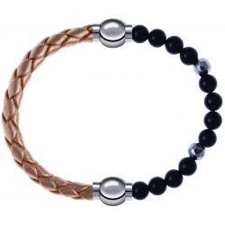 Apollon - Collection MiX Femme - cuir tressé italien rosé - diamètre 5mm - longueur 9,25cm + onyx - composants acier - l…