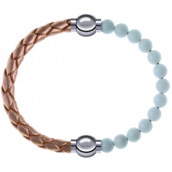 Apollon - Collection MiX Femme - cuir tressé italien rosé - diamètre 5mm - longueur 9,25cm + agate blanche - diamètre 6m…