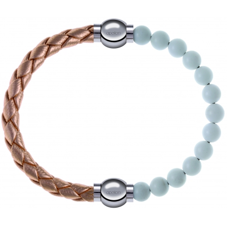 Apollon - Collection MiX Femme - cuir tressé italien rosé - diamètre 5mm - longueur 9,25cm + agate blanche - diamètre 6m…