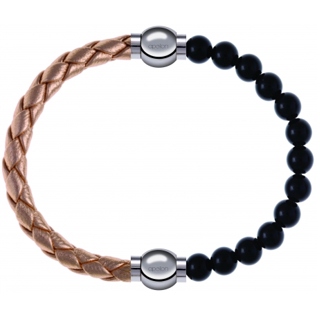 Apollon - Collection MiX Femme - cuir tressé italien rosé - diamètre 5mm - longueur 9,25cm + onyx - diamètre 6mm - longu…