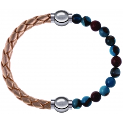 Apollon - Collection MiX Femme - cuir tressé italien rosé - diamètre 5mm - longueur 9,25cm + agate bleu clair, bronzite,…