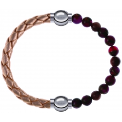 Apollon - Collection MiX Femme - cuir tressé italien rosé - diamètre 5mm - longueur 9,25cm + agate rouge, bronzite, pier…