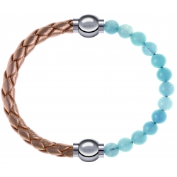 Apollon - Collection MiX Femme - cuir tressé italien rosé - diamètre 5mm - longueur 9,25cm + jade bleue - diamètre 6mm -…