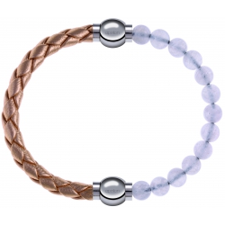 Apollon - Collection MiX Femme - cuir tressé italien rosé - diamètre 5mm - longueur 9,25cm + pierre de lune - diamètre 6…