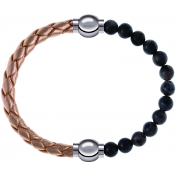 Apollon - Collection MiX Femme - cuir tressé italien rosé - diamètre 5mm - longueur 9,25cm + labradorite - diamètre 6mm …