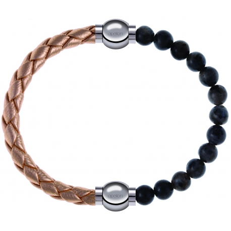 Apollon - Collection MiX Femme - cuir tressé italien rosé - diamètre 5mm - longueur 9,25cm + labradorite - diamètre 6mm …