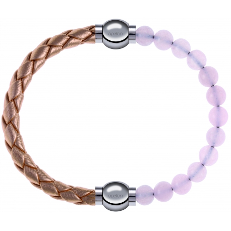 Apollon - Collection MiX Femme - cuir tressé italien rosé - diamètre 5mm - longueur 9,25cm + quartz rose - diamètre 6mm …