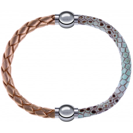 Apollon - Collection MiX Femme - cuir tressé italien rosé - diamètre 5mm - longueur 9,25cm + cuir italien impression pea…