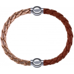 Apollon - Collection MiX Femme - cuir tressé italien rosé - diamètre 5mm - longueur 9,25cm + cuir tressé italien marron …