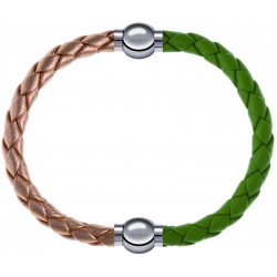 Apollon - Collection MiX Femme - cuir tressé italien rosé - diamètre 5mm - longueur 9,25cm + cuir tressé italien vert cl…