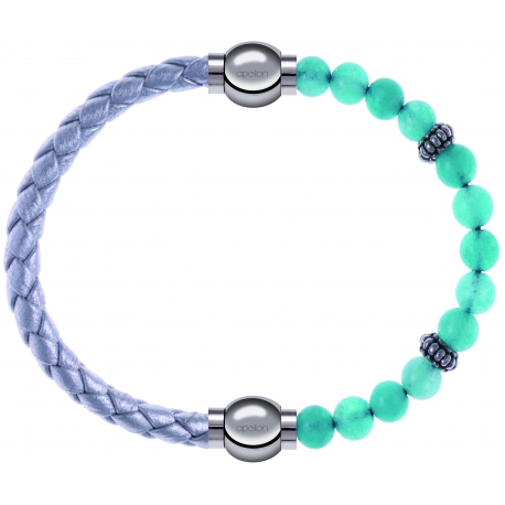 Apollon - Collection MiX Femme - cuir tressé italien argenté - diamètre 5mm - longueur 9,25cm + jade verte - composants …