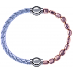 Apollon - Collection MiX Femme - cuir tressé italien argenté - diamètre 5mm - longueur 9,25cm + hématite rosé - diamètre…