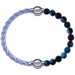 Apollon - Collection MiX Femme - cuir tressé italien argenté - diamètre 5mm - longueur 9,25cm + agate bleu clair, bronzi…