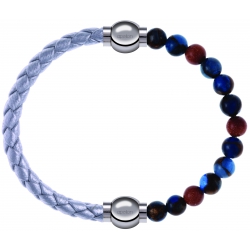 Apollon - Collection MiX Femme - cuir tressé italien argenté - diamètre 5mm - longueur 9,25cm + agate bleu foncé, bronzi…