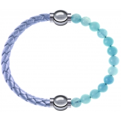 Apollon - Collection MiX Femme - cuir tressé italien argenté - diamètre 5mm - longueur 9,25cm + jade bleue - diamètre 6m…