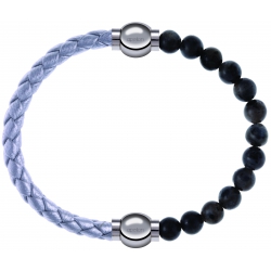 Apollon - Collection MiX Femme - cuir tressé italien argenté - diamètre 5mm - longueur 9,25cm + labradorite - diamètre 6…