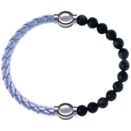 Apollon - Collection MiX Femme - cuir tressé italien argenté - diamètre 5mm - longueur 9,25cm + labradorite - diamètre 6…