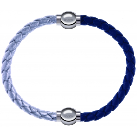 Apollon - Collection MiX Femme - cuir tressé italien argenté - diamètre 5mm - longueur 9,25cm + cuir tressé italien bleu…