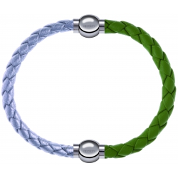 Apollon - Collection MiX Femme - cuir tressé italien argenté - diamètre 5mm - longueur 9,25cm + cuir tressé italien vert…