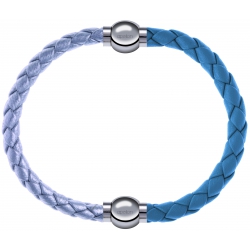 Apollon - Collection MiX Femme - cuir tressé italien argenté - diamètre 5mm - longueur 9,25cm + cuir tressé italien bleu…