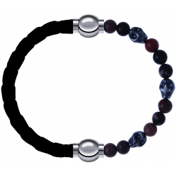 Apollon - Collection MiX Femme - cuir tressé italien noir - diamètre 5mm - longueur 9,25cm + rhodonite - composants acie…