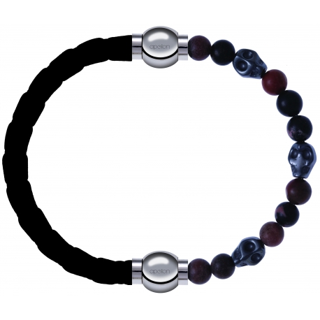Apollon - Collection MiX Femme - cuir tressé italien noir - diamètre 5mm - longueur 9,25cm + rhodonite - composants acie…
