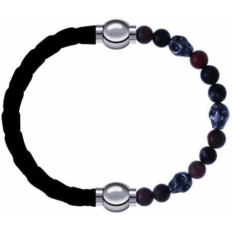 Apollon - Collection MiX Femme - cuir tressé italien noir - diamètre 5mm - longueur 9,25cm + rhodonite - composants acie…