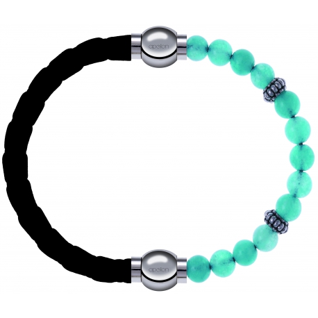 Apollon - Collection MiX Femme - cuir tressé italien noir - diamètre 5mm - longueur 9,25cm + jade verte - composants aci…