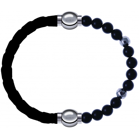 Apollon - Collection MiX Femme - cuir tressé italien noir - diamètre 5mm - longueur 9,25cm + onyx - composants acier - l…