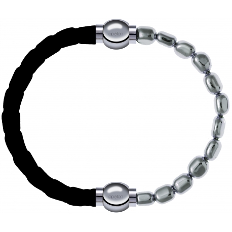 Apollon - Collection MiX Femme - cuir tressé italien noir - diamètre 5mm - longueur 9,25cm + hématite - diamètre 6mm - l…