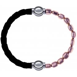 Apollon - Collection MiX Femme - cuir tressé italien noir - diamètre 5mm - longueur 9,25cm + hématite rosé - diamètre 6m…