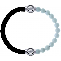 Apollon - Collection MiX Femme - cuir tressé italien noir - diamètre 5mm - longueur 9,25cm + agate blanche - diamètre 6m…