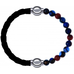 Apollon - Collection MiX Femme - cuir tressé italien noir - diamètre 5mm - longueur 9,25cm + agate bleu foncé, bronzite,…