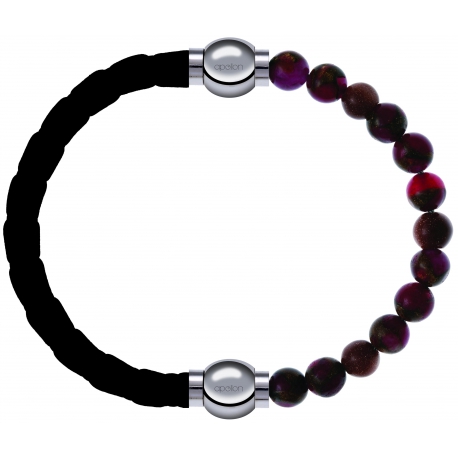 Apollon - Collection MiX Femme - cuir tressé italien noir - diamètre 5mm - longueur 9,25cm + agate rouge, bronzite, pier…