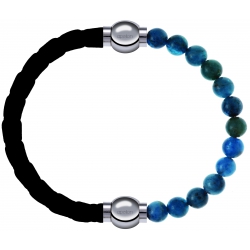 Apollon - Collection MiX Femme - cuir tressé italien noir - diamètre 5mm - longueur 9,25cm + apatite - diamètre 6mm - lo…