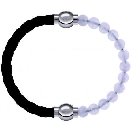 Apollon - Collection MiX Femme - cuir tressé italien noir - diamètre 5mm - longueur 9,25cm + pierre de lune - diamètre 6…