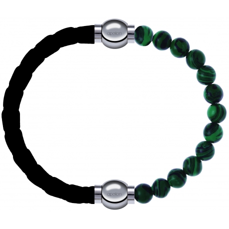 Apollon - Collection MiX Femme - cuir tressé italien noir - diamètre 5mm - longueur 9,25cm + malachite - diamètre 6mm - …