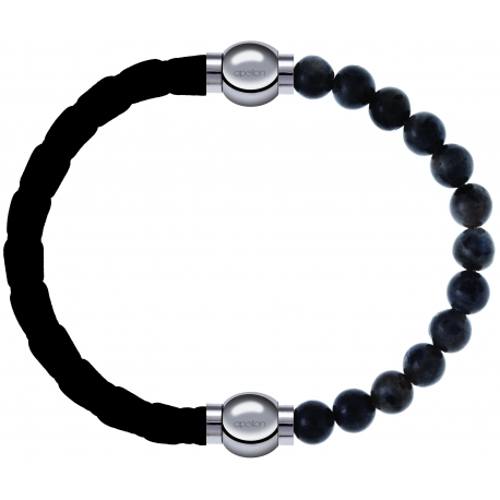 Apollon - Collection MiX Femme - cuir tressé italien noir - diamètre 5mm - longueur 9,25cm + labradorite - diamètre 6mm …