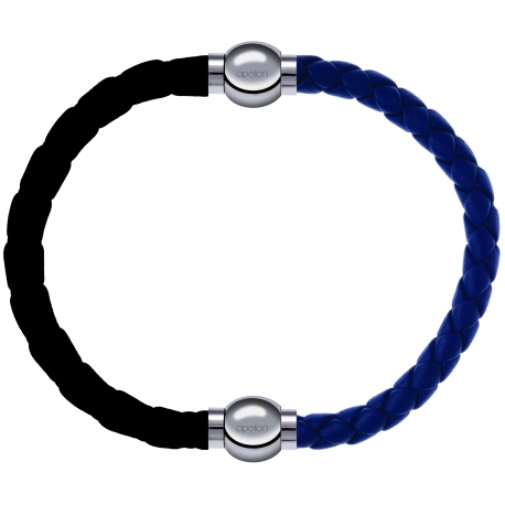 Apollon - Collection MiX Femme - cuir tressé italien noir - diamètre 5mm - longueur 9,25cm + cuir tressé italien bleu fo…