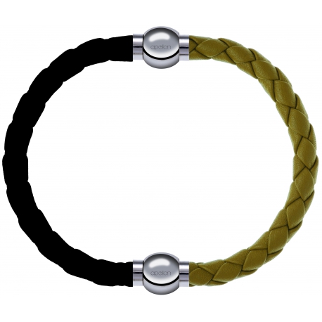 Apollon - Collection MiX Femme - cuir tressé italien noir - diamètre 5mm - longueur 9,25cm + cuir tressé italien jaune m…