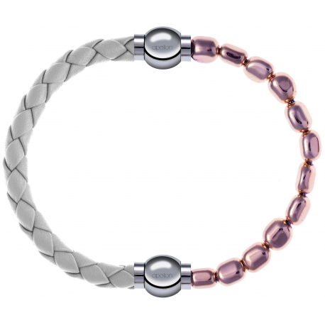 Apollon - Collection MiX Femme - cuir tressé italien blanc - diamètre 5mm - longueur 9,25cm + hématite rosé - diamètre 6…